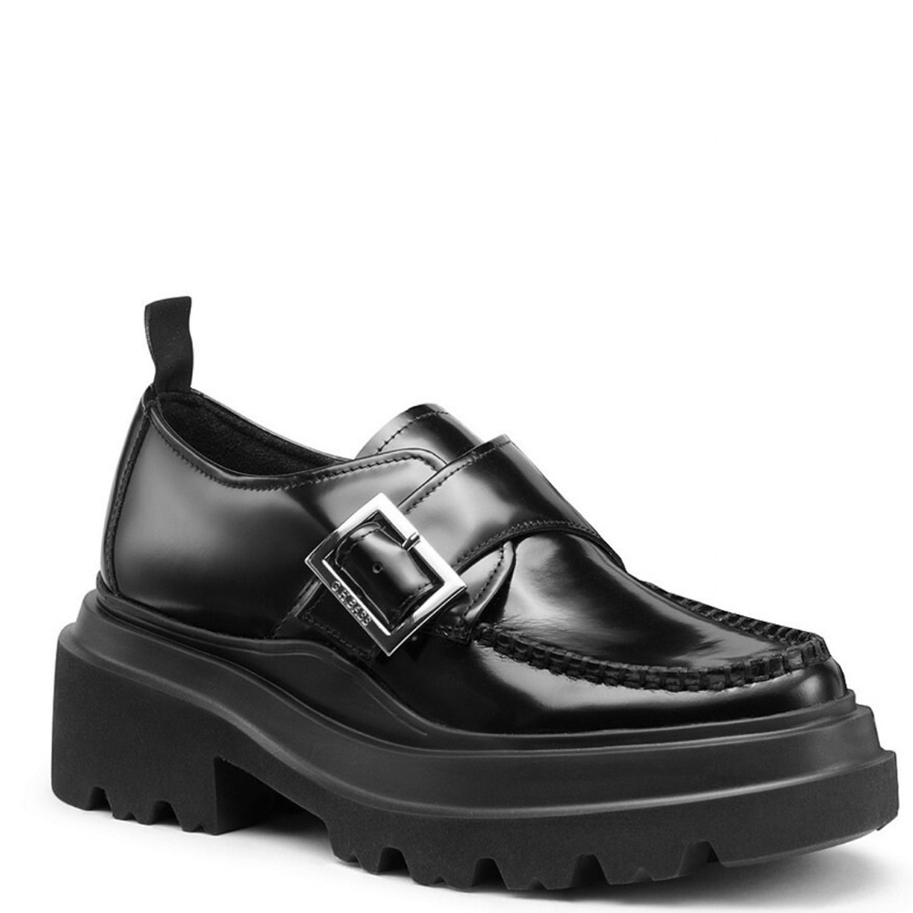 G.H. Bass Platform Derby Leather Monk Strap Buckle Detail Loafers